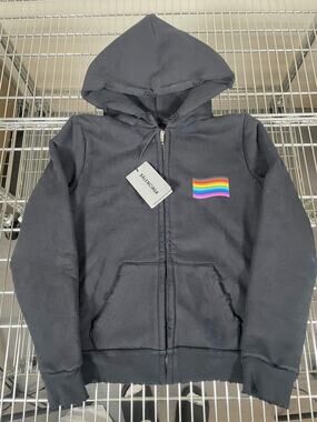 BALENCIAGA RAINBOW PRIDE ZIP UP HOODIE BLACK XSMALL